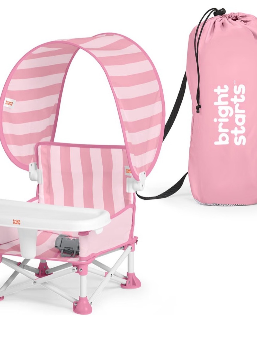 Pink Striped Portable Kids Booster Seat with Canopy